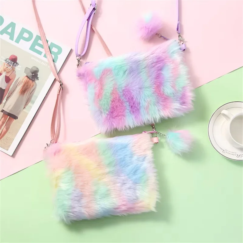 Bolsa Cartera Peluche Mujer Juvenil Arcoíris