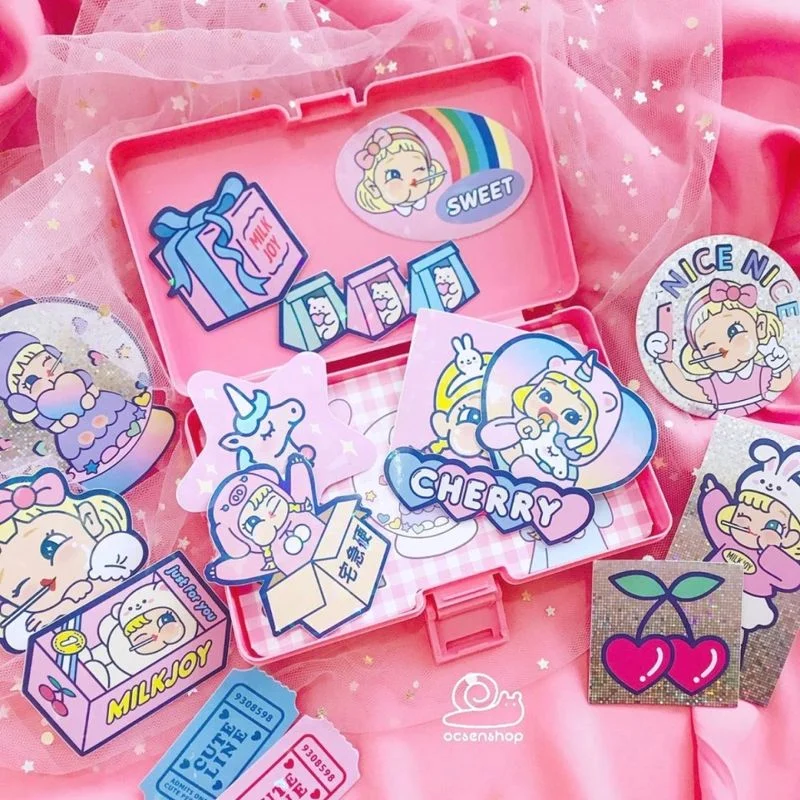 Estuche Porta Stickers Mujer Juvenil Plástico Rosado